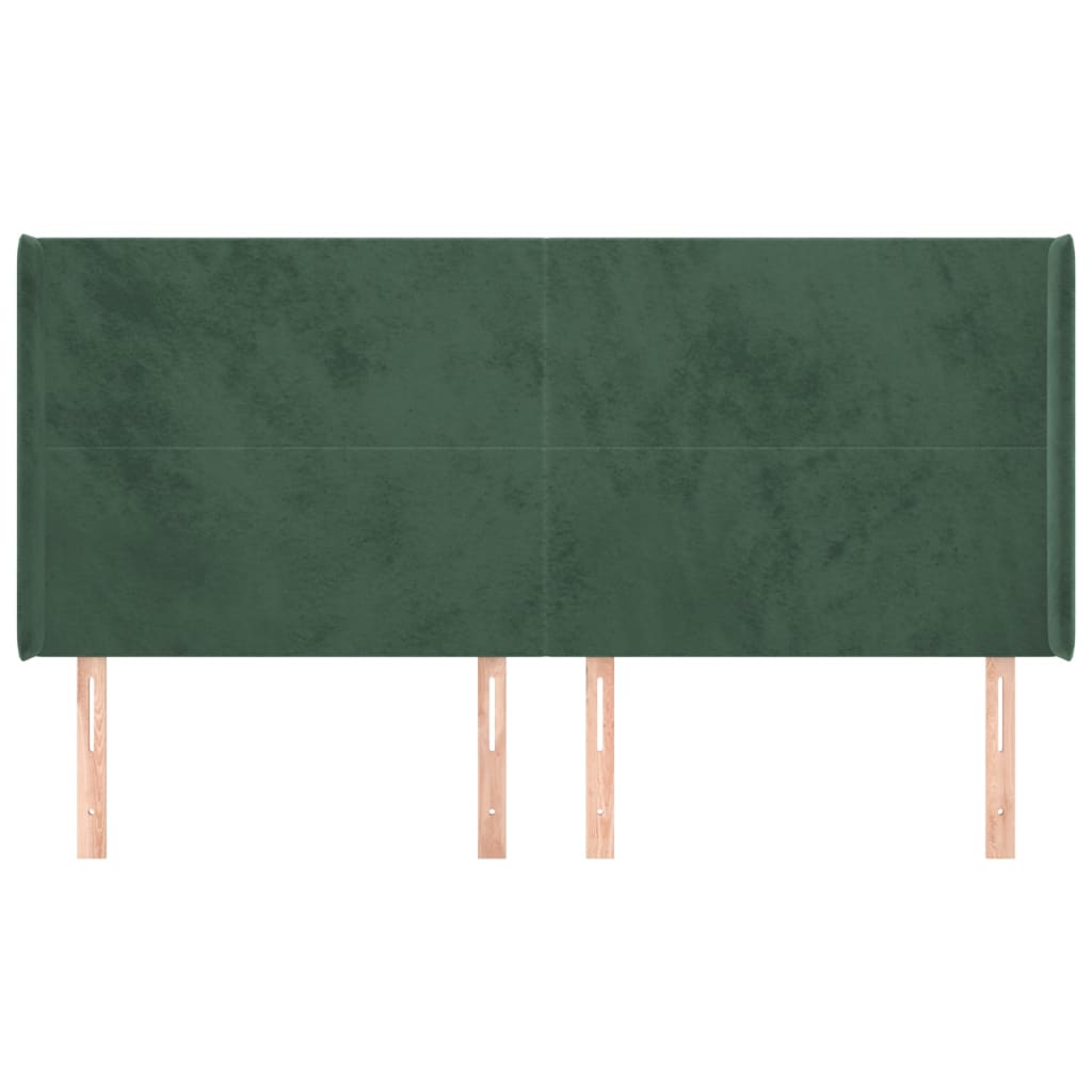 vidaXL Cabeceira cama c/ abas veludo 203x16x118/128 cm verde-escuro