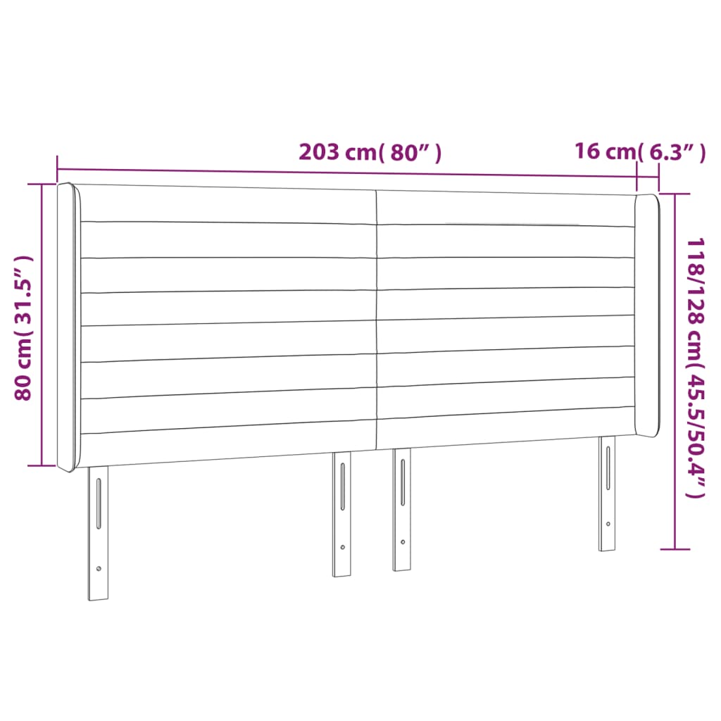 vidaXL Cabeceira cama c/ abas tecido 203x16x118/128 cm cinzento-escuro