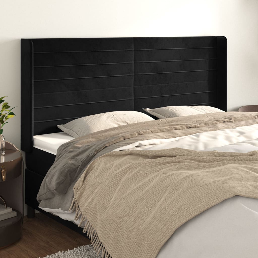 vidaXL Cabeceira de cama c/ abas veludo 203x16x118/128 cm preto