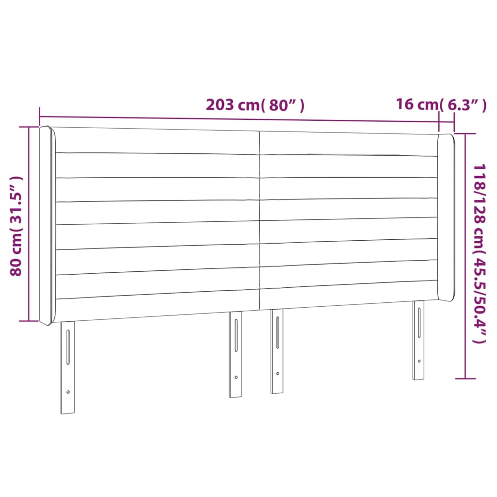 vidaXL Cabeceira de cama c/ abas veludo 203x16x118/128 cm preto