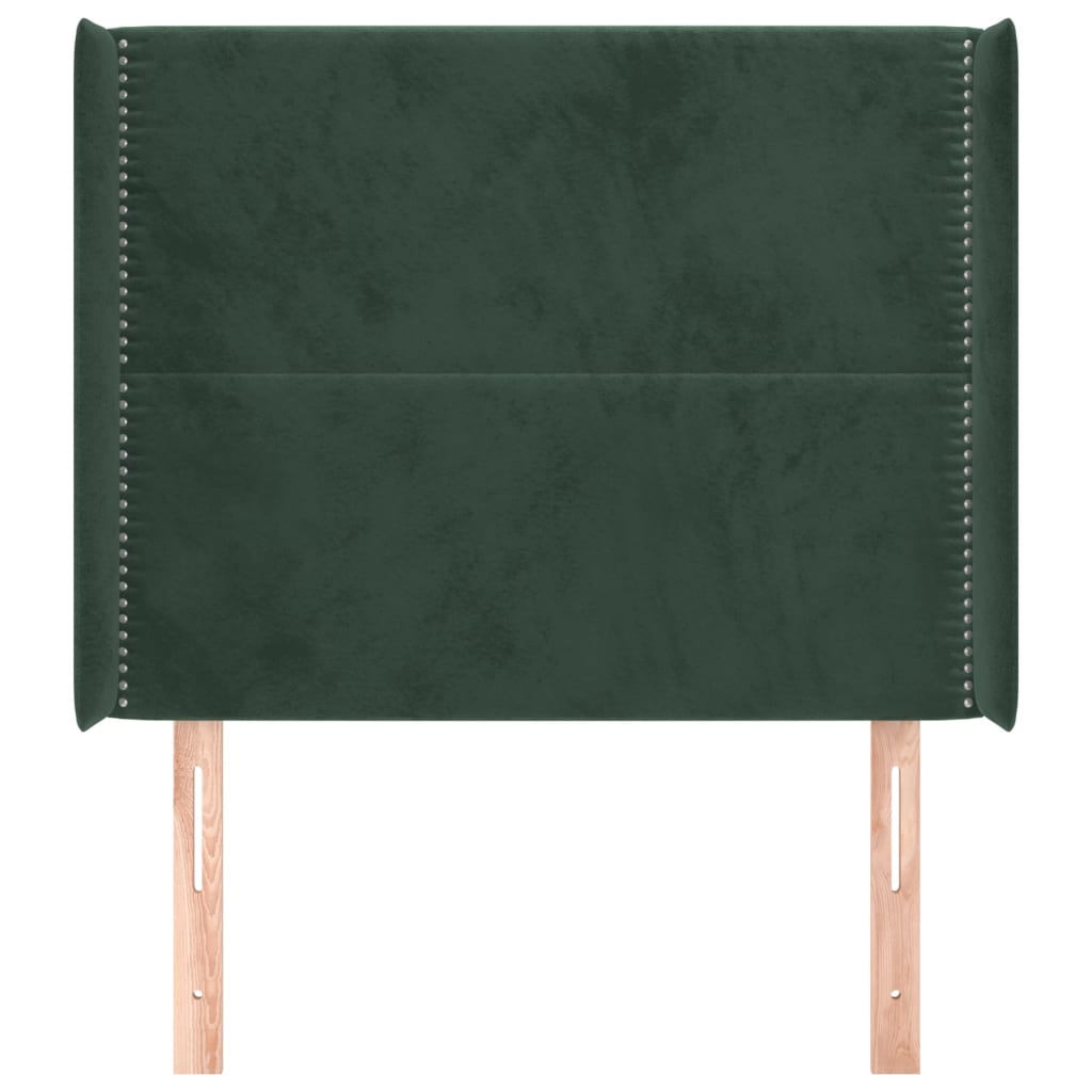 vidaXL Cabeceira cama c/ abas veludo 103x16x118/128 cm verde-escuro