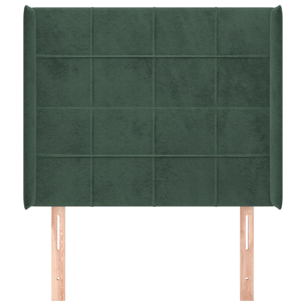 vidaXL Cabeceira cama c/ abas veludo 93x16x118/128 cm verde-escuro