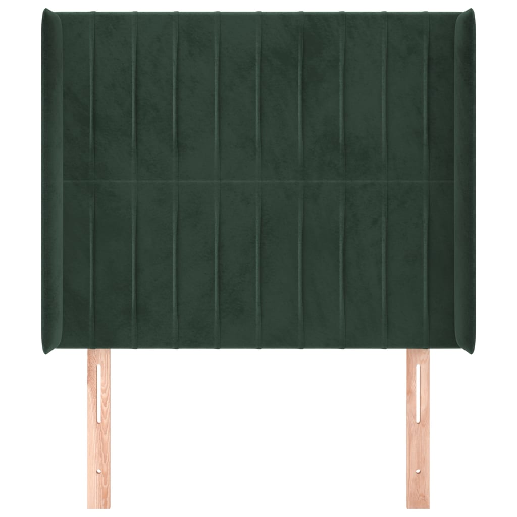 vidaXL Cabeceira cama c/ abas veludo 83x16x118/128 cm verde-escuro