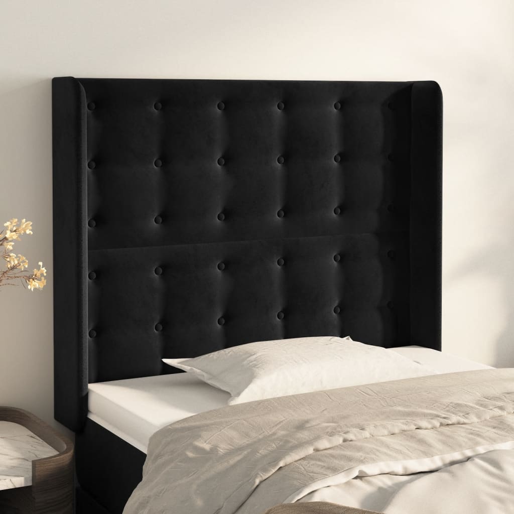 vidaXL Cabeceira de cama c/ abas veludo 93x16x118/128 cm preto