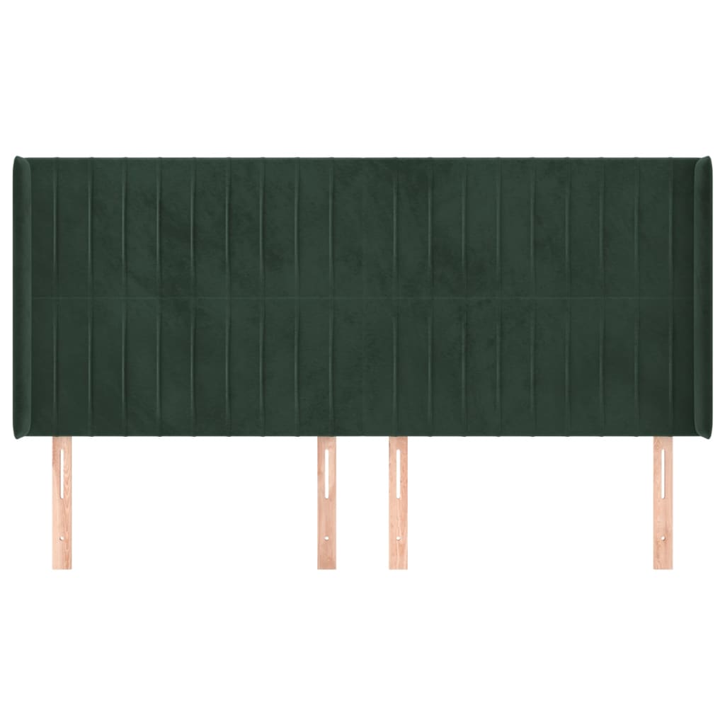 vidaXL Cabeceira cama c/ abas veludo 203x16x118/128 cm verde-escuro