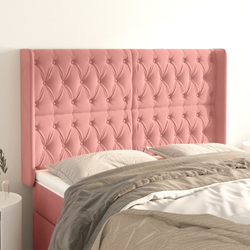 vidaXL Cabeceira cama c/ abas veludo 163x16x118/128 cm rosa