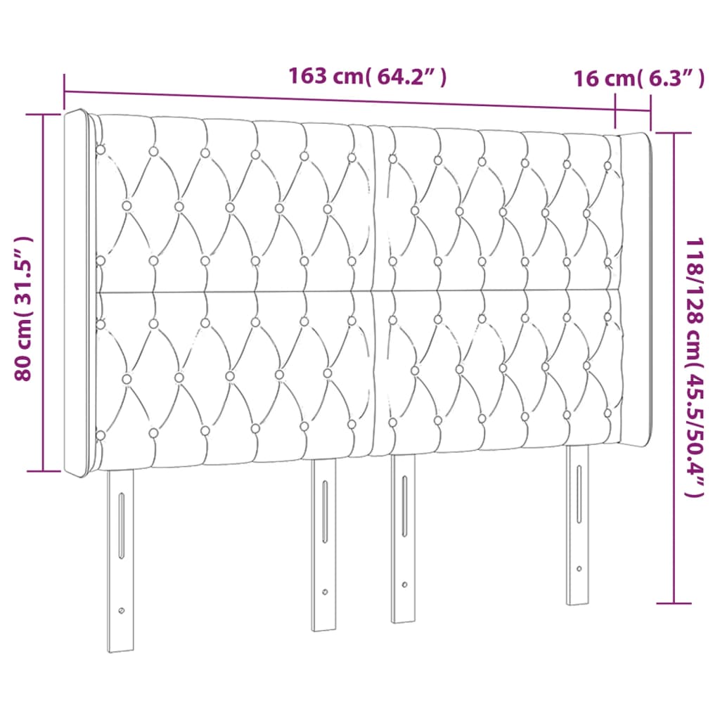 vidaXL Cabeceira cama c/ abas veludo 163x16x118/128 cm rosa