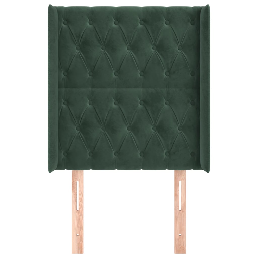 vidaXL Cabeceira cama c/ abas veludo 83x16x118/128 cm verde-escuro