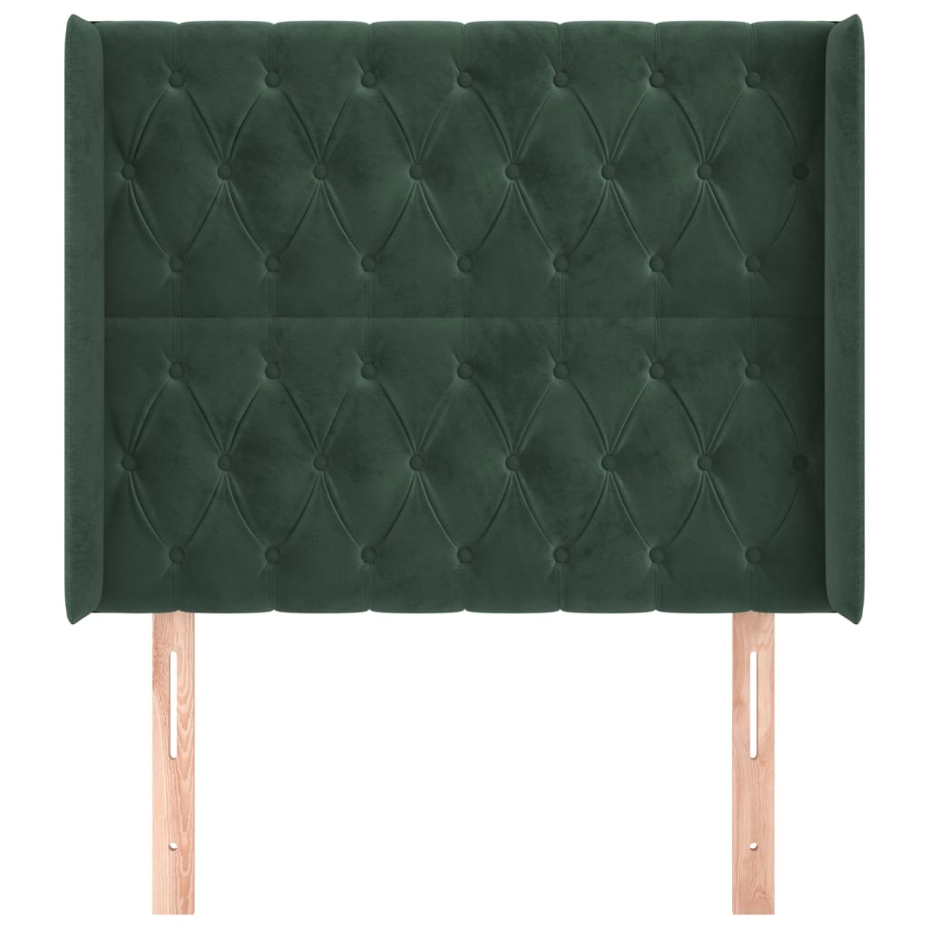 vidaXL Cabeceira cama c/ abas veludo 103x16x118/128 cm verde-escuro