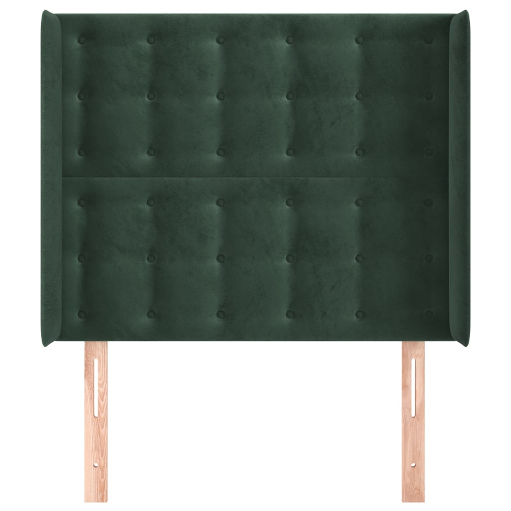 vidaXL Cabeceira cama c/ abas veludo 103x16x118/128 cm verde-escuro