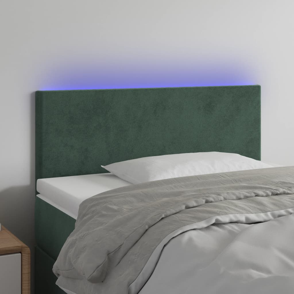 vidaXL Cabeceira de cama c/ luzes LED veludo 90x5x78/88cm verde-escuro