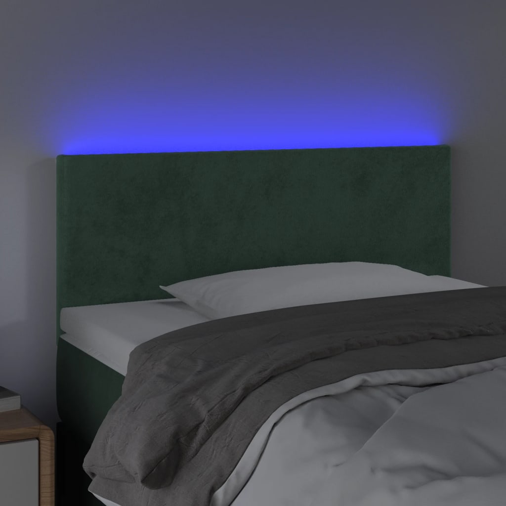 vidaXL Cabeceira de cama c/ luzes LED veludo 90x5x78/88cm verde-escuro