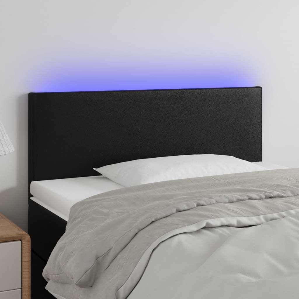 vidaXL Cabeceira de cama c/ LED couro artificial 100x5x78/88 cm preto