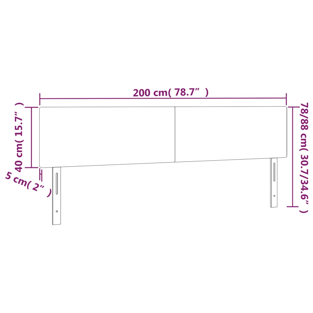 vidaXL Cabeceira de cama c/ luzes LED veludo 200x5x78/88 cm preto