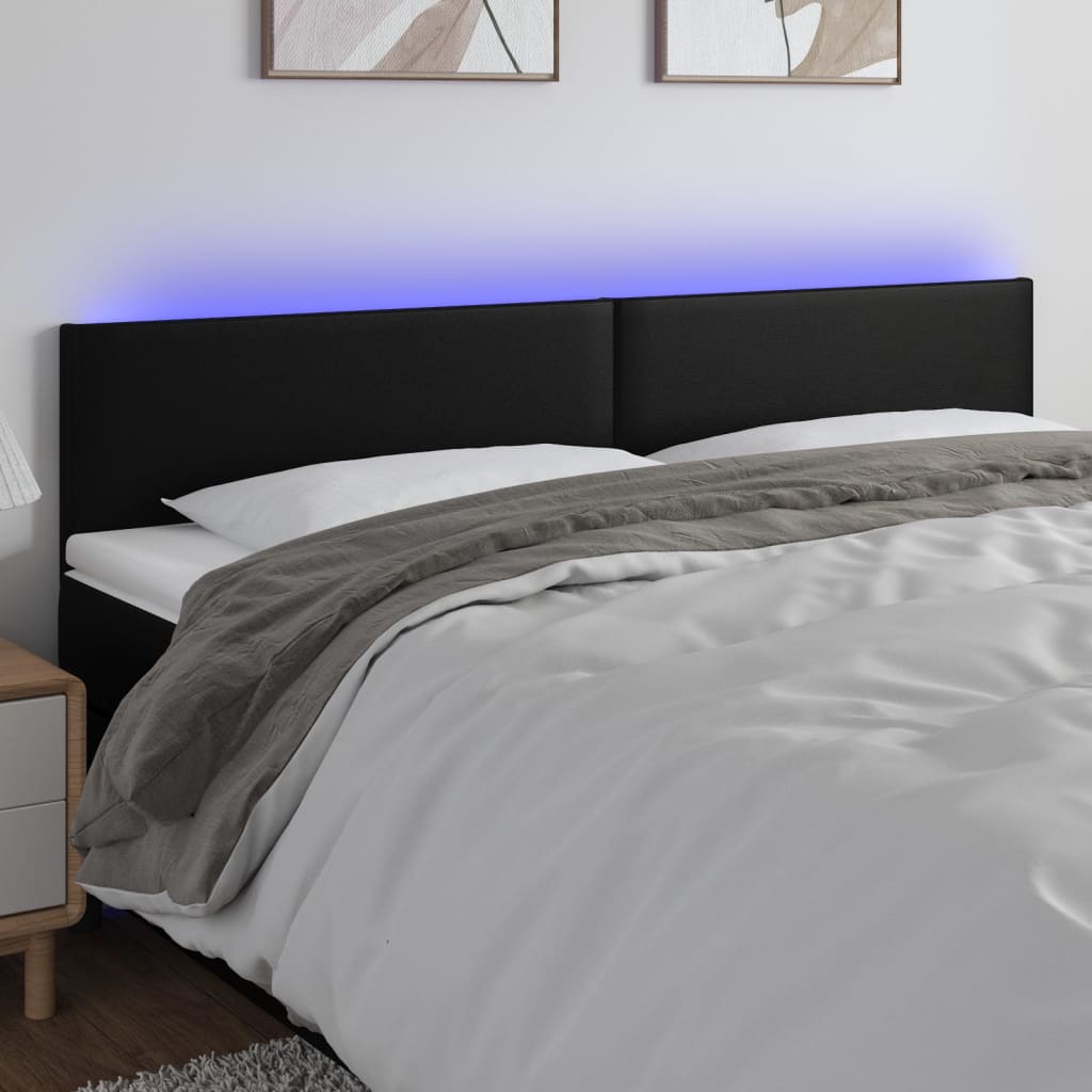 vidaXL Cabeceira de cama c/ LED couro artificial 200x5x78/88 cm preto