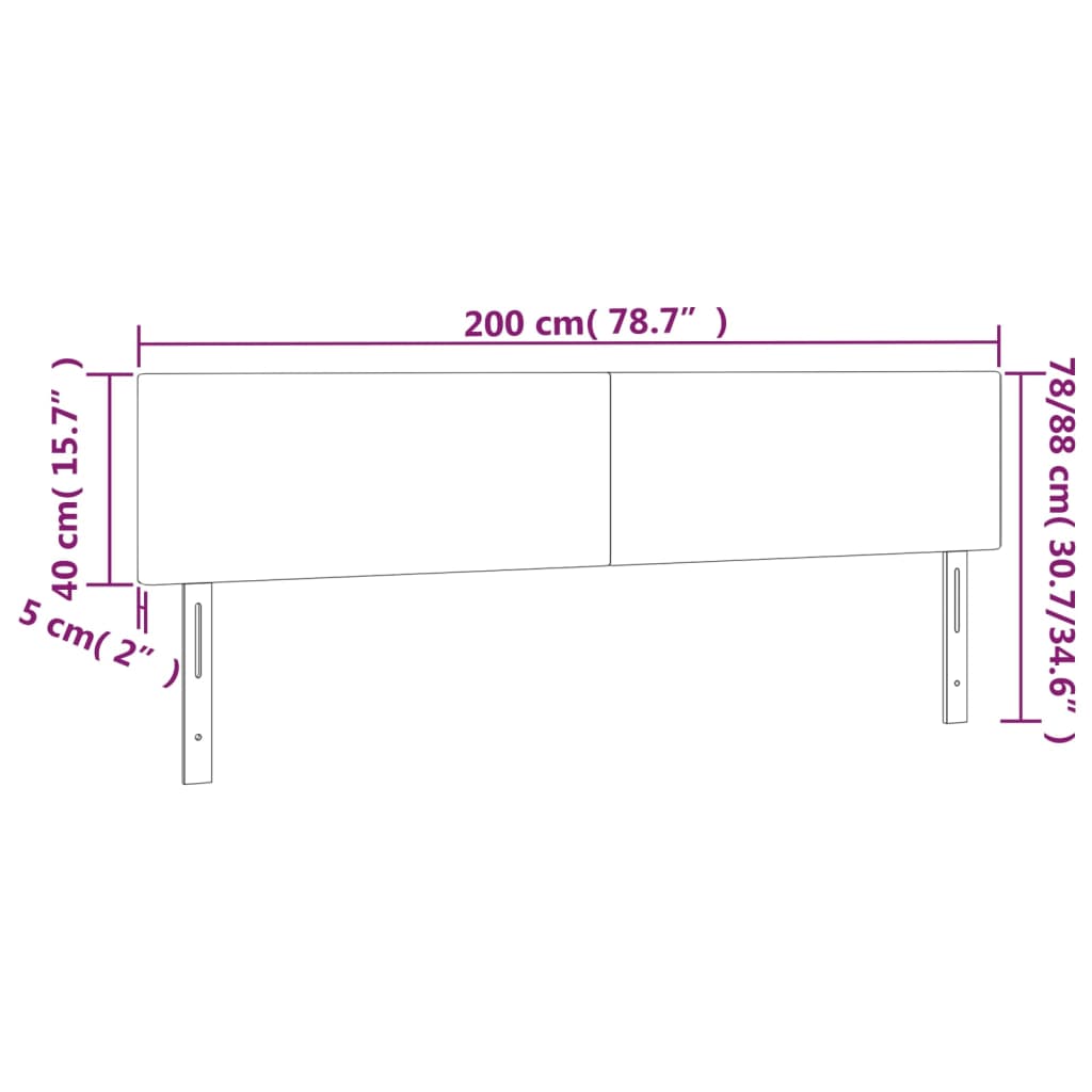 vidaXL Cabeceira de cama c/ LED couro artificial 200x5x78/88 cm preto