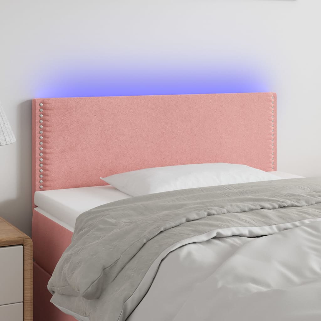 vidaXL Cabeceira de cama c/ luzes LED veludo 80x5x78/88 cm rosa