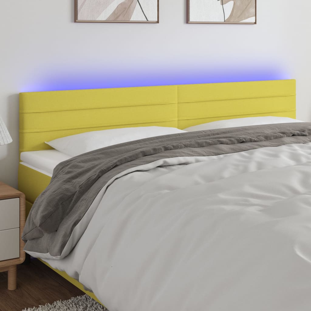 vidaXL Cabeceira de cama c/ luzes LED tecido 160x5x78/88 cm verde