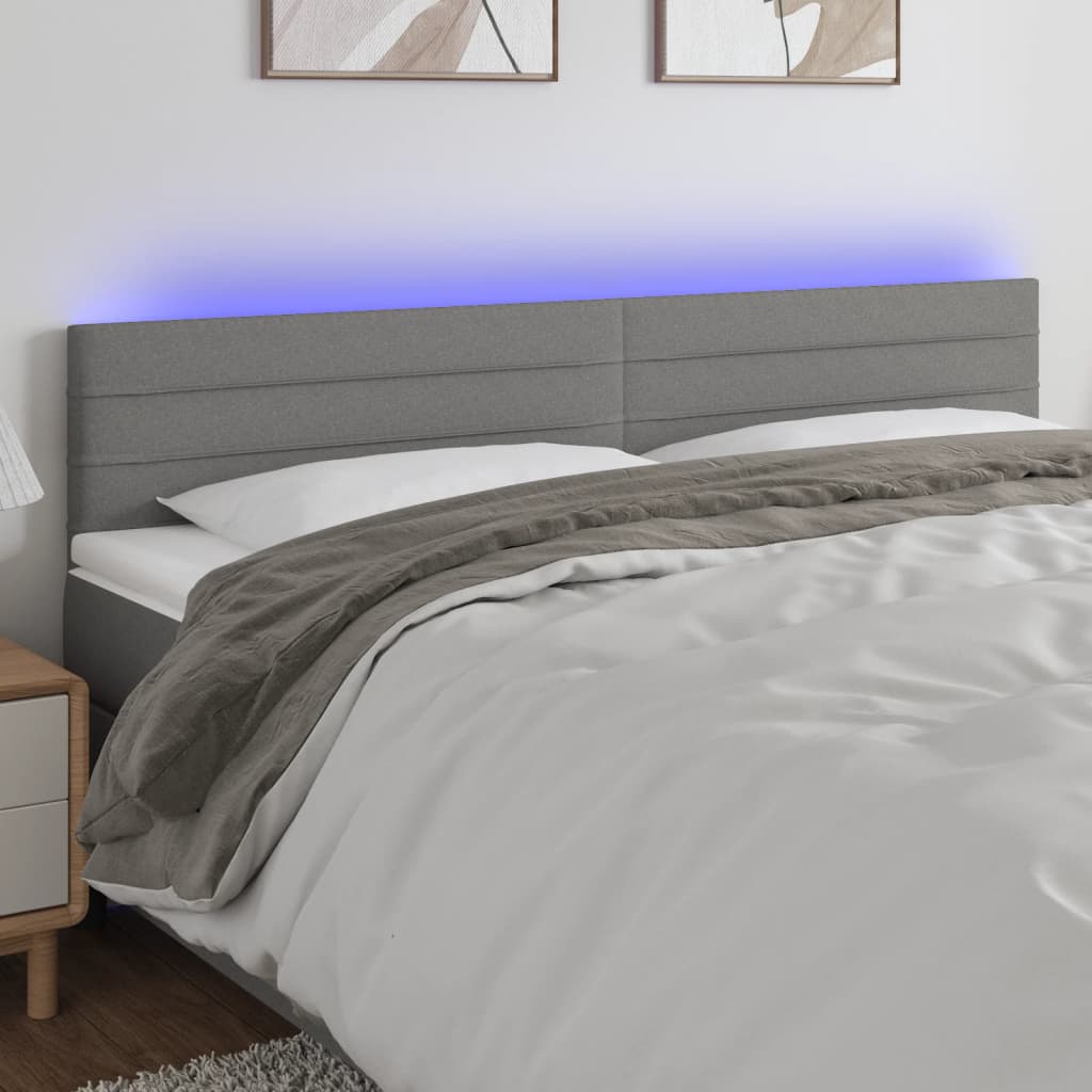 vidaXL Cabeceira de cama c/luzes LED tecido 180x5x78/88cm cinza-escuro