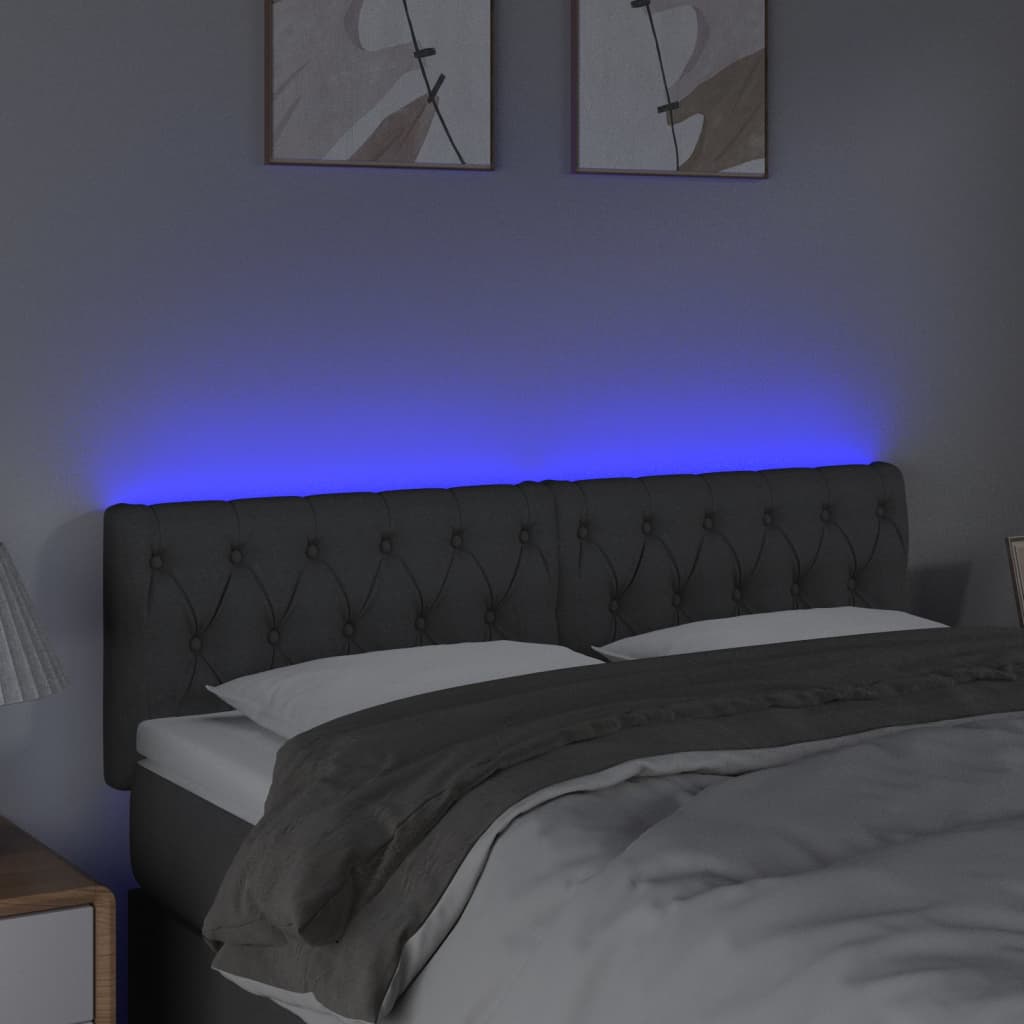 vidaXL Cabeceira de cama c/luzes LED tecido 144x7x78/88cm cinza-escuro