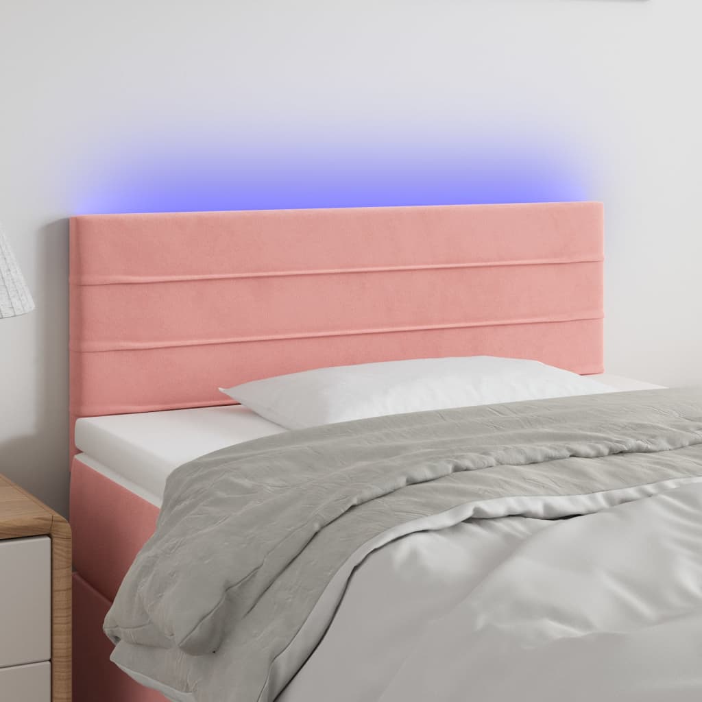 vidaXL Cabeceira de cama c/ luzes LED veludo 100x5x78/88 cm rosa