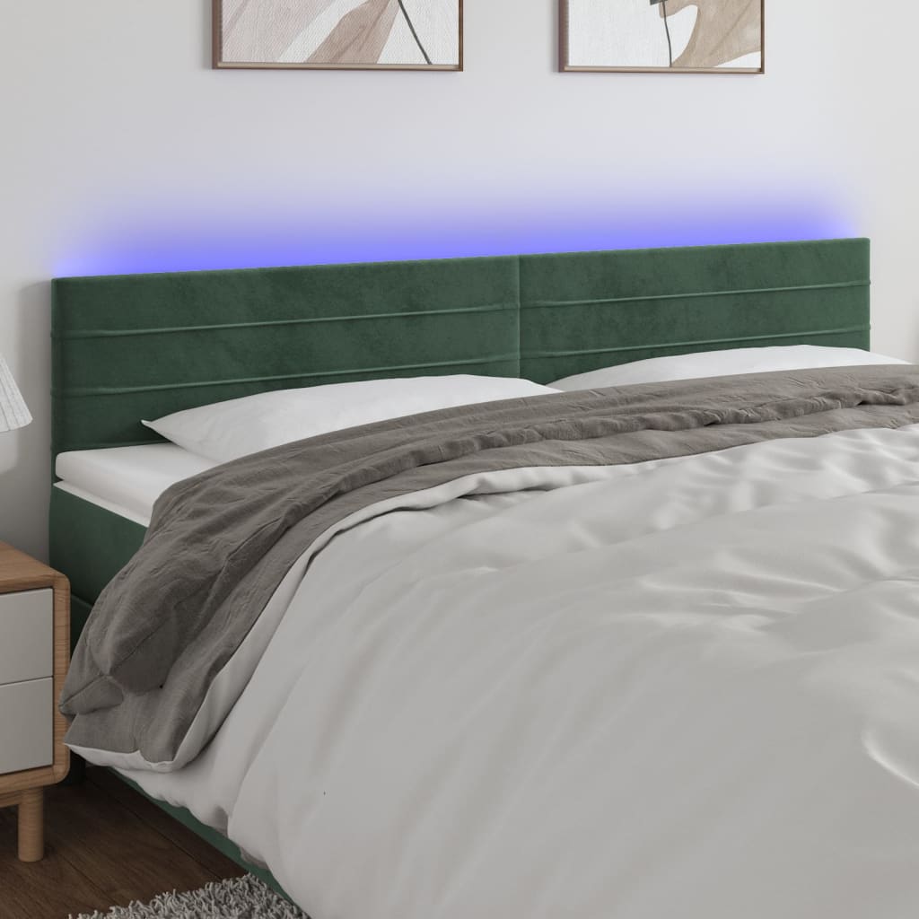 vidaXL Cabeceira de cama c/luzes LED veludo 160x5x78/88cm verde-escuro