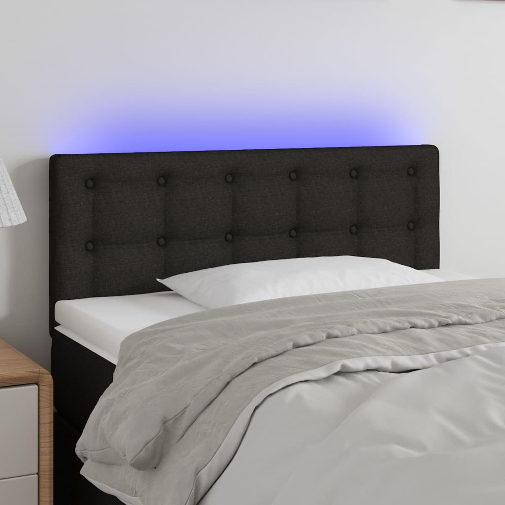 vidaXL Cabeceira de cama c/ luzes LED tecido 80x5x78/88 cm preto