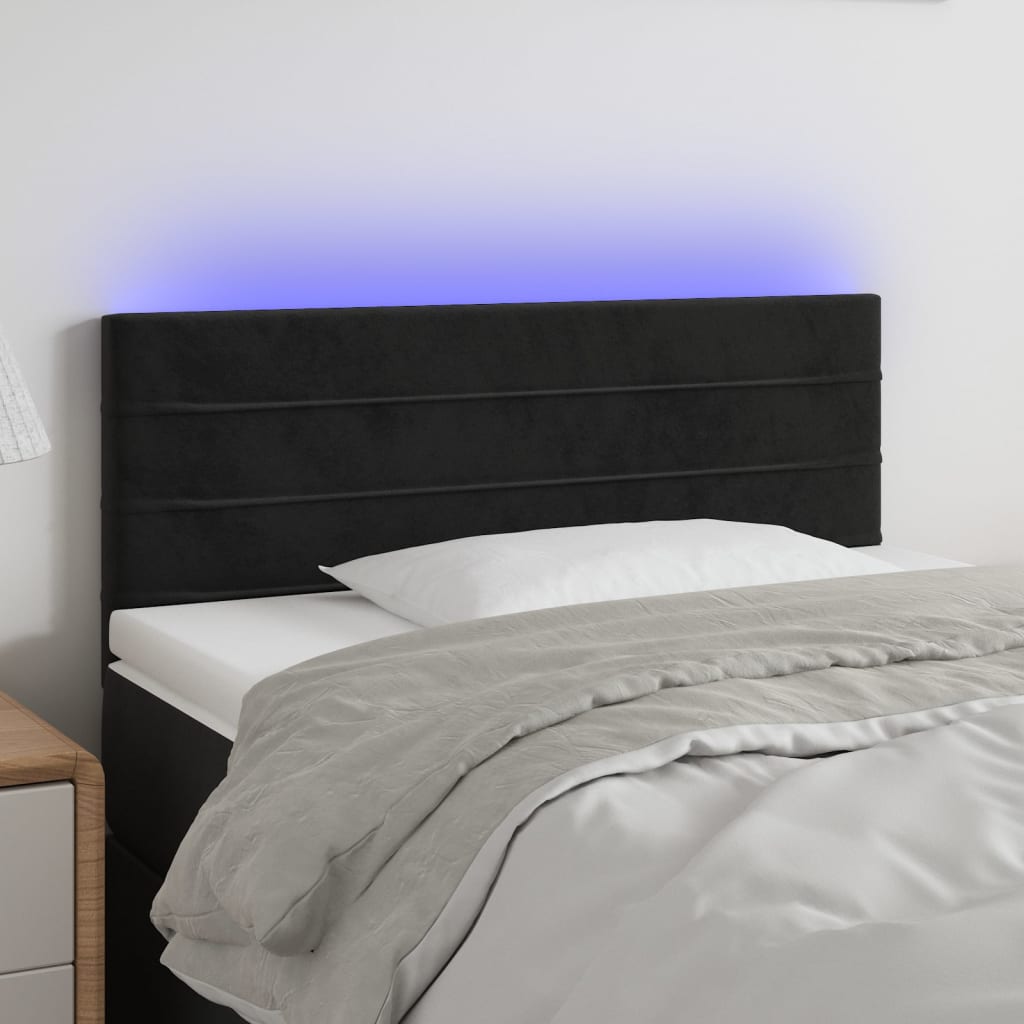 vidaXL Cabeceira de cama c/ luzes LED veludo 90x5x78/88 cm preto