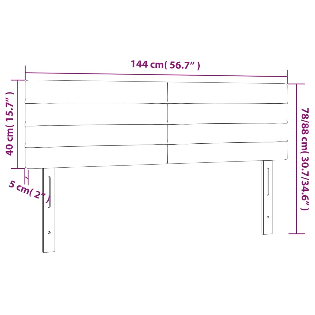 vidaXL Cabeceira de cama c/ luzes LED veludo 144x5x78/88 cm preto