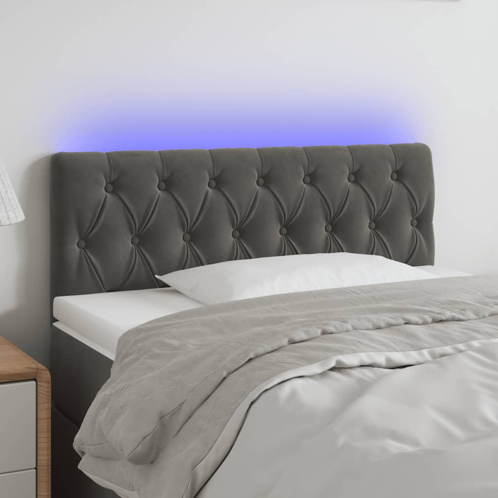 vidaXL Cabeceira de cama c/ luzes LED veludo 90x7x78/88cm cinza-escuro