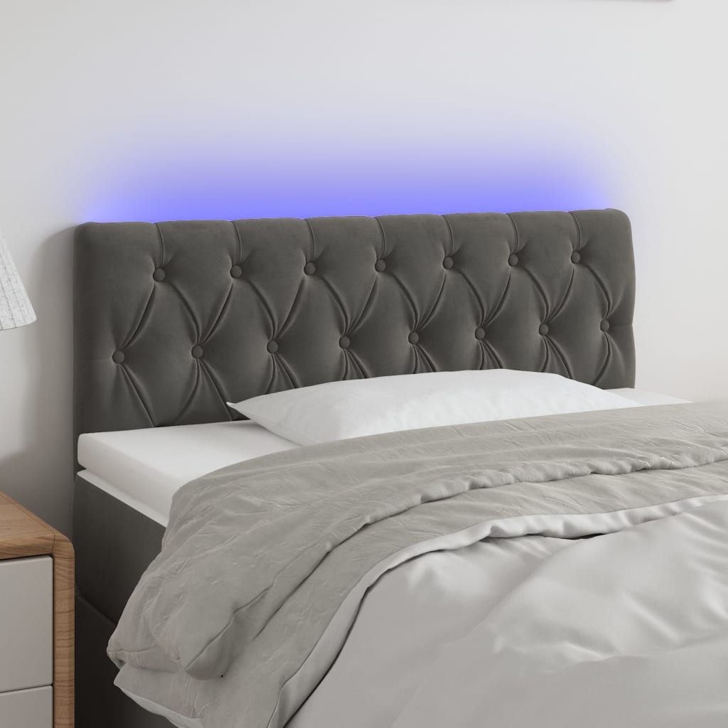 vidaXL Cabeceira de cama c/luzes LED veludo 100x7x78/88cm cinza-escuro