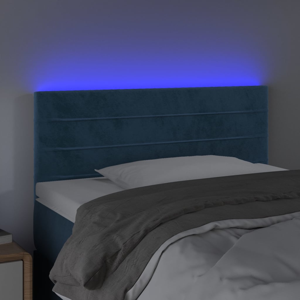 vidaXL Cabeceira de cama c/ luzes LED veludo 80x5x78/88 cm azul-escuro