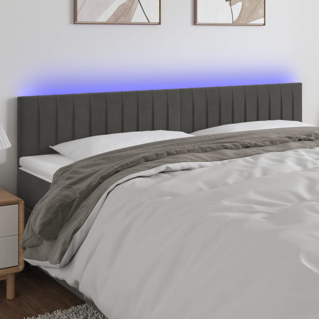 vidaXL Cabeceira de cama c/luzes LED veludo 160x5x78/88cm cinza-escuro