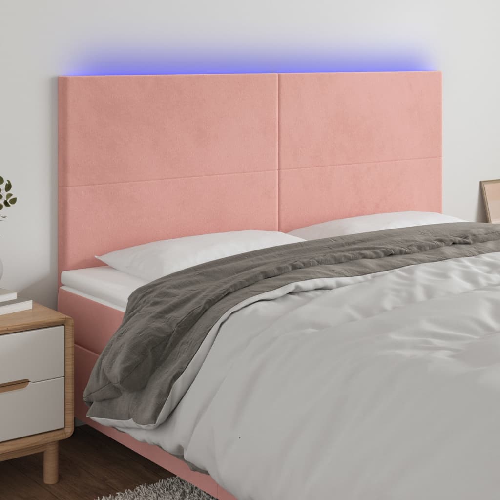 vidaXL Cabeceira de cama c/ luzes LED veludo 180x5x118/128 cm rosa