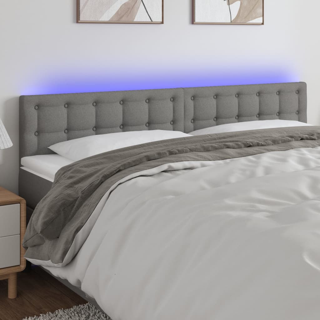 vidaXL Cabeceira de cama c/luzes LED tecido 200x5x78/88cm cinza-escuro