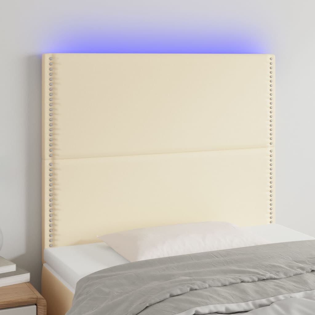 vidaXL Cabeceira cama c/ LED 100x5x118/128 cm couro artificial crème