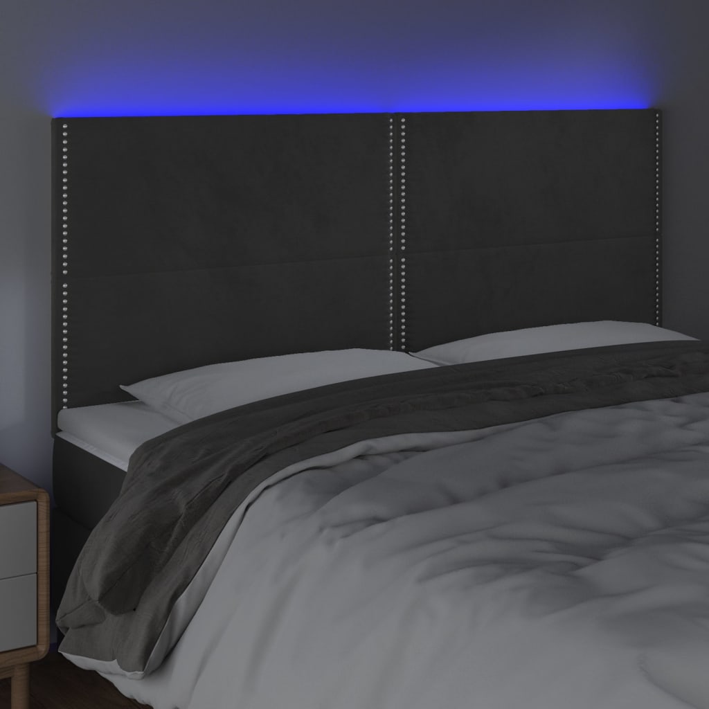 vidaXL Cabeceira de cama c/ LED veludo 200x5x118/128 cm cinza-escuro