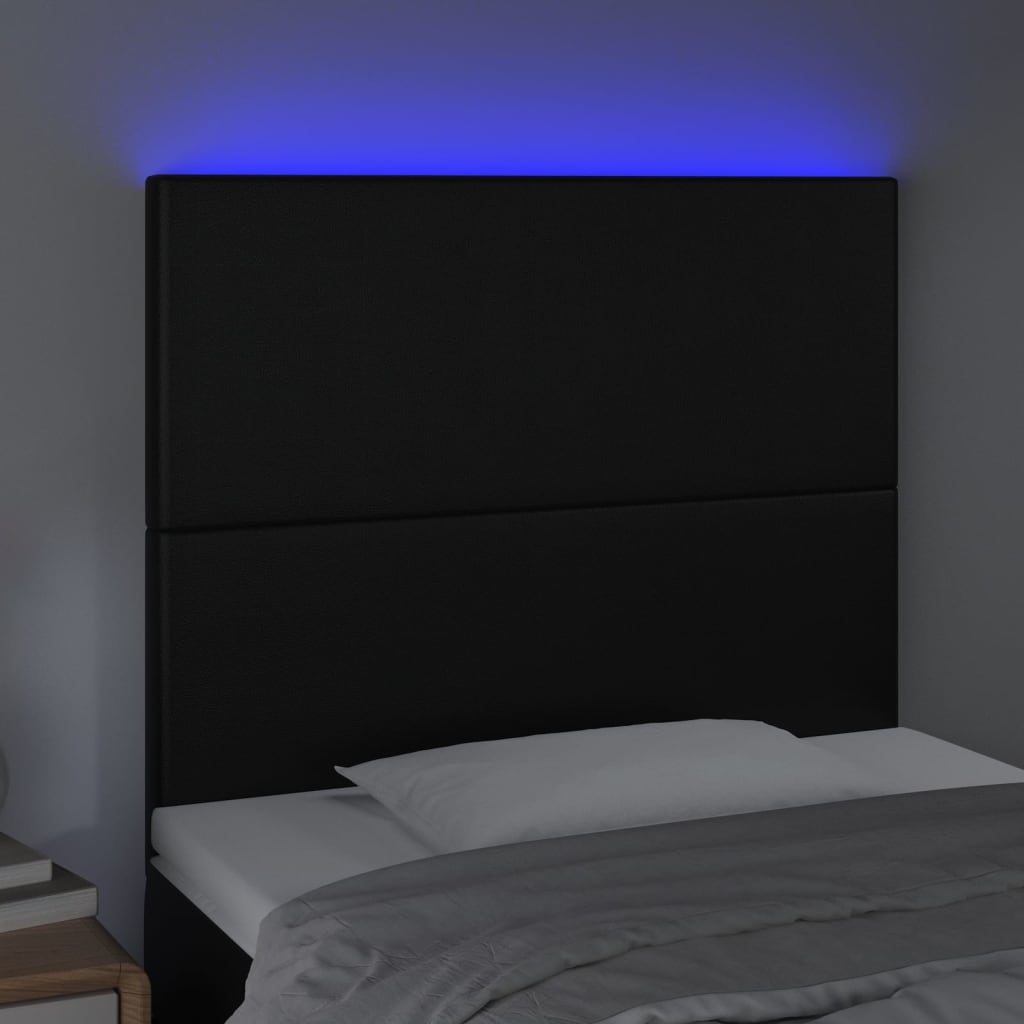 vidaXL Cabeceira cama c/ LED couro artificial 80x5x118/128 cm preto