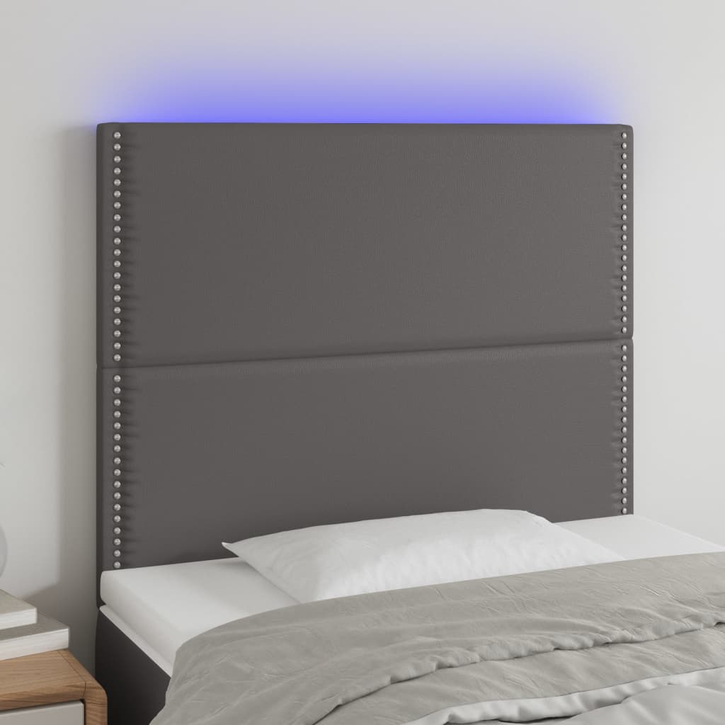 vidaXL Cabeceira cama c/ LED couro artif. 100x5x118/128 cm cinzento