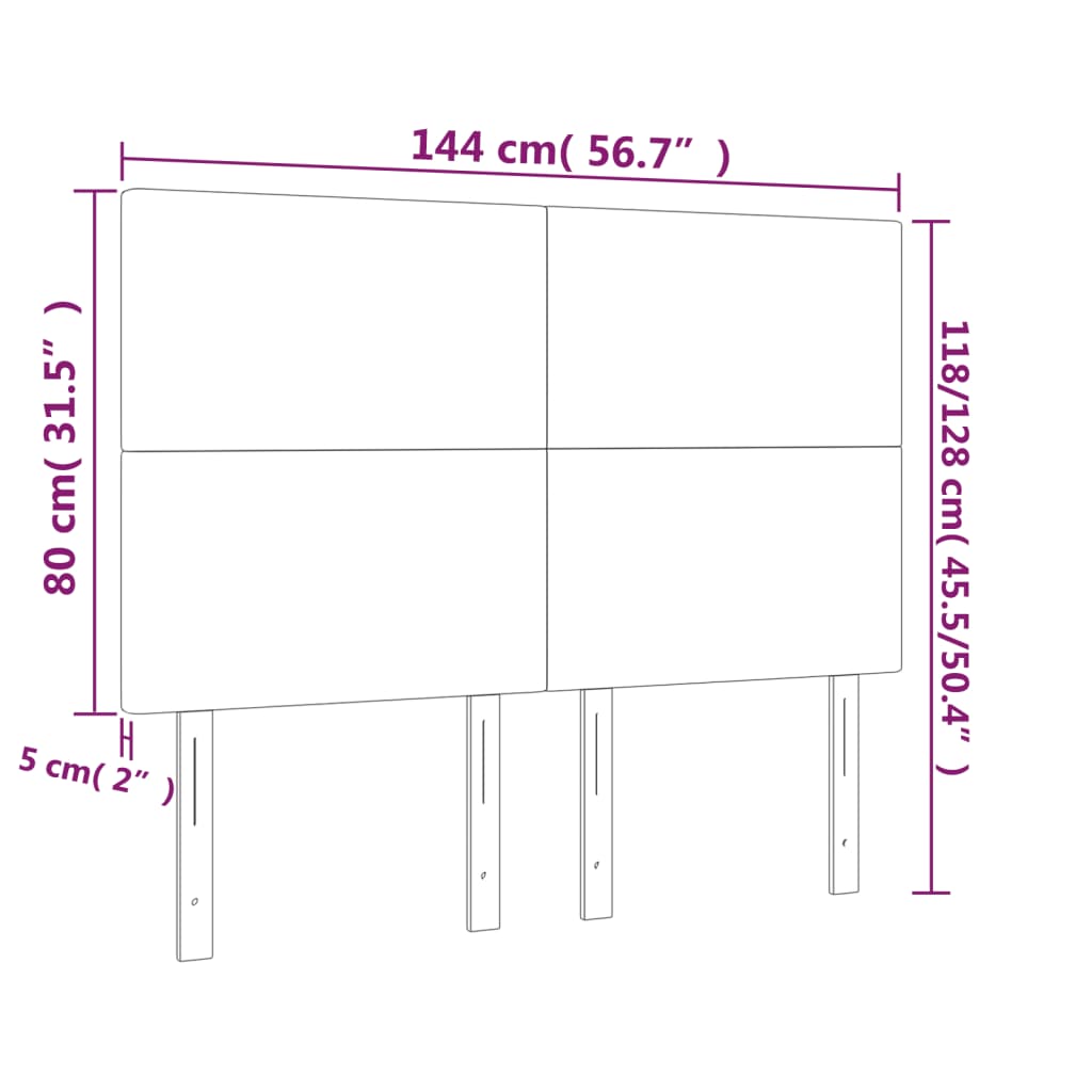 vidaXL Cabeceira cama c/ LED couro artificial 144x5x118/128 cm branco