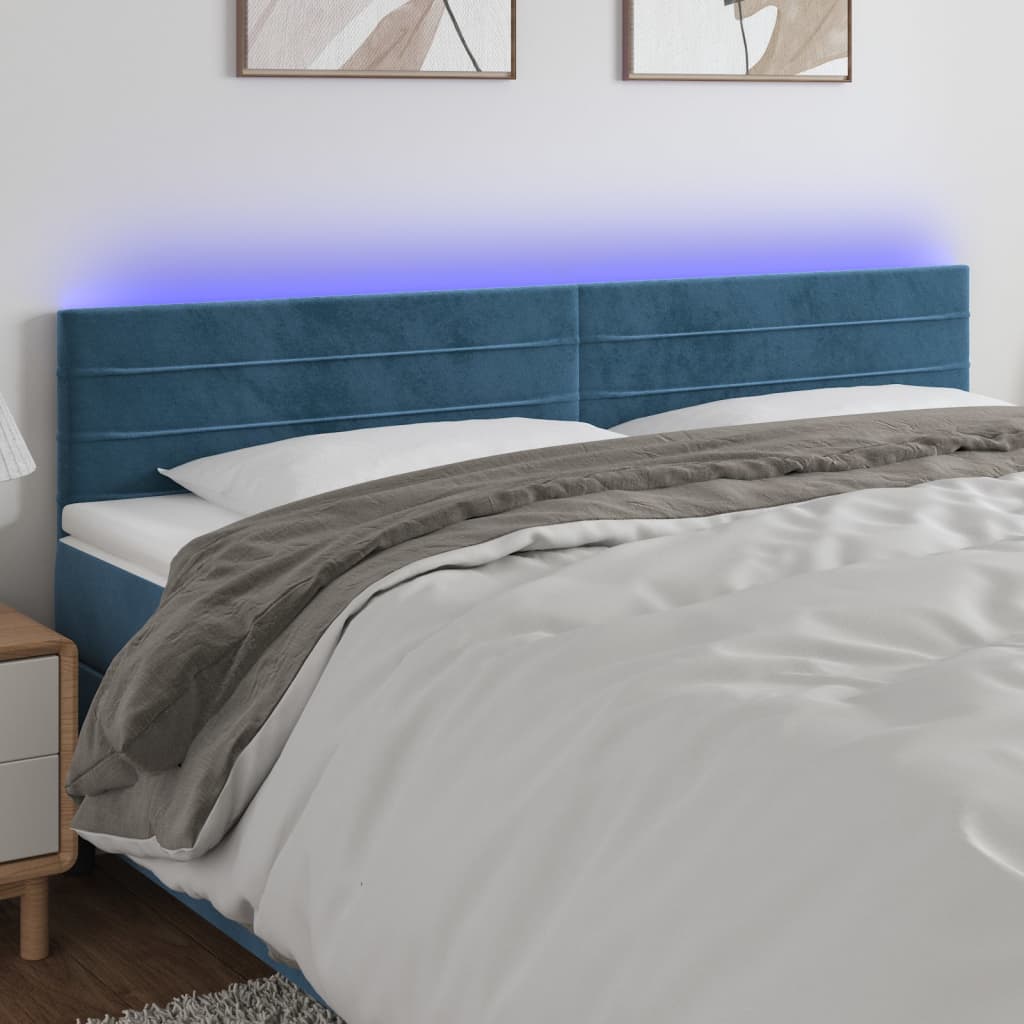 vidaXL Cabeceira de cama c/ luzes LED veludo 180x5x78/88cm azul-escuro