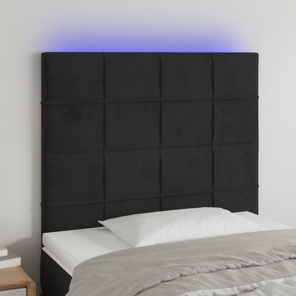 vidaXL Cabeceira de cama c/ LED veludo 90x5x118/128cm preto