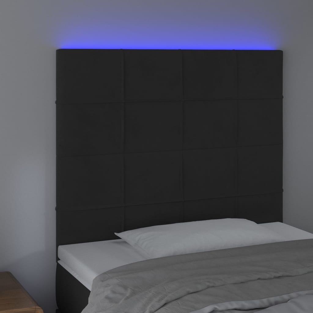 vidaXL Cabeceira de cama c/ LED veludo 90x5x118/128cm preto