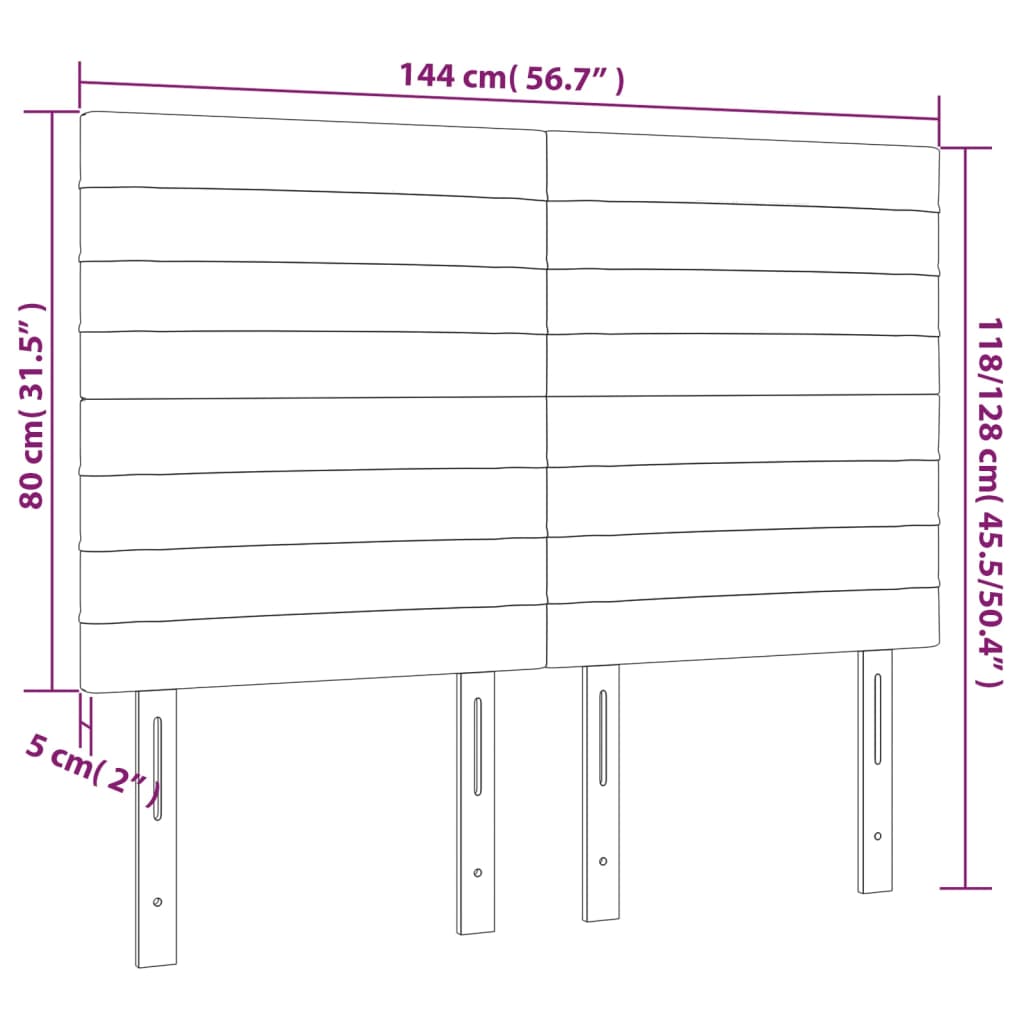 vidaXL Cabeceira cama c/ LED tecido 144x5x118/128 cm crème