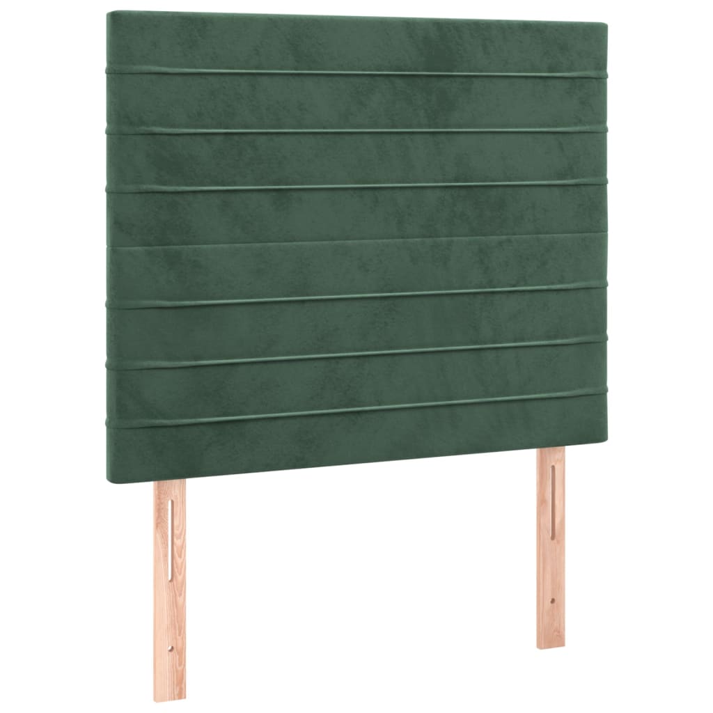 vidaXL Cabeceira de cama c/ LED veludo 100x5x118/128 cm verde-escuro