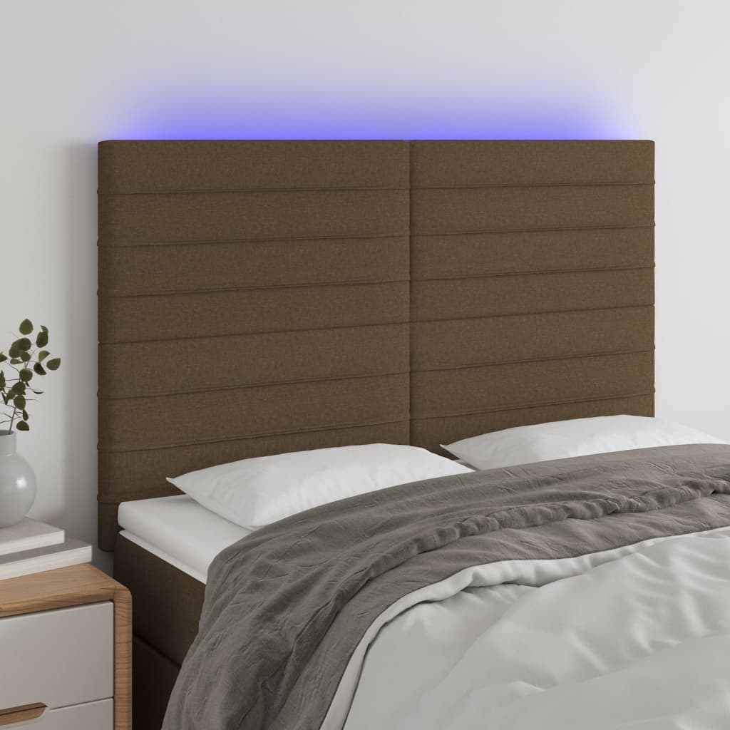 vidaXL Cabeceira de cama c/ luzes LED tecido 144x5x118/128cm castanho