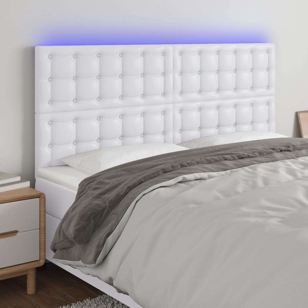 vidaXL Cabeceira cama c/ LED couro artificial 200x5x118/128 cm branco