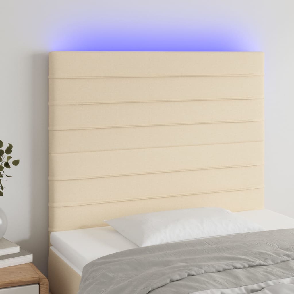 vidaXL Cabeceira cama c/ LED tecido 100x5x118/128 cm crème