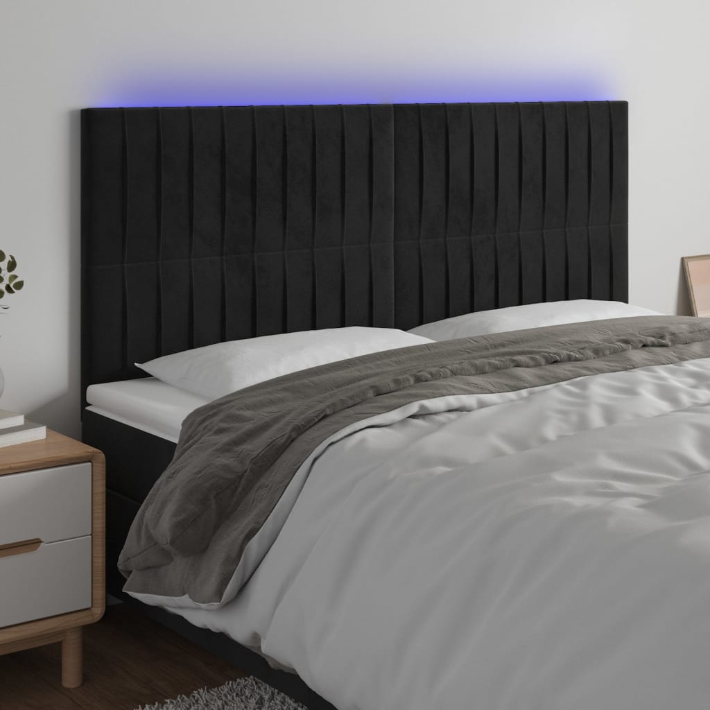 vidaXL Cabeceira de cama c/ luzes LED veludo 180x5x118/128 cm preto