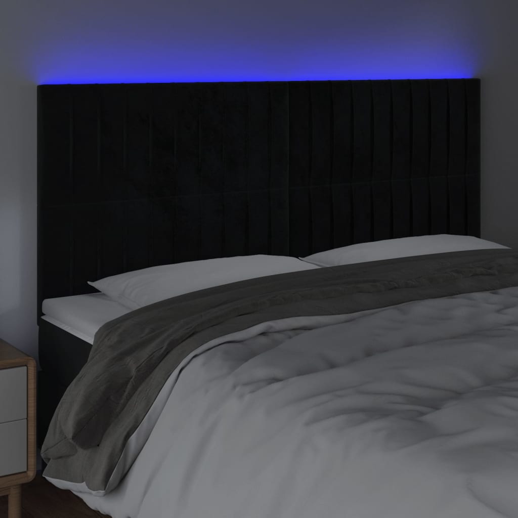 vidaXL Cabeceira de cama c/ luzes LED veludo 160x5x118/128 cm preto